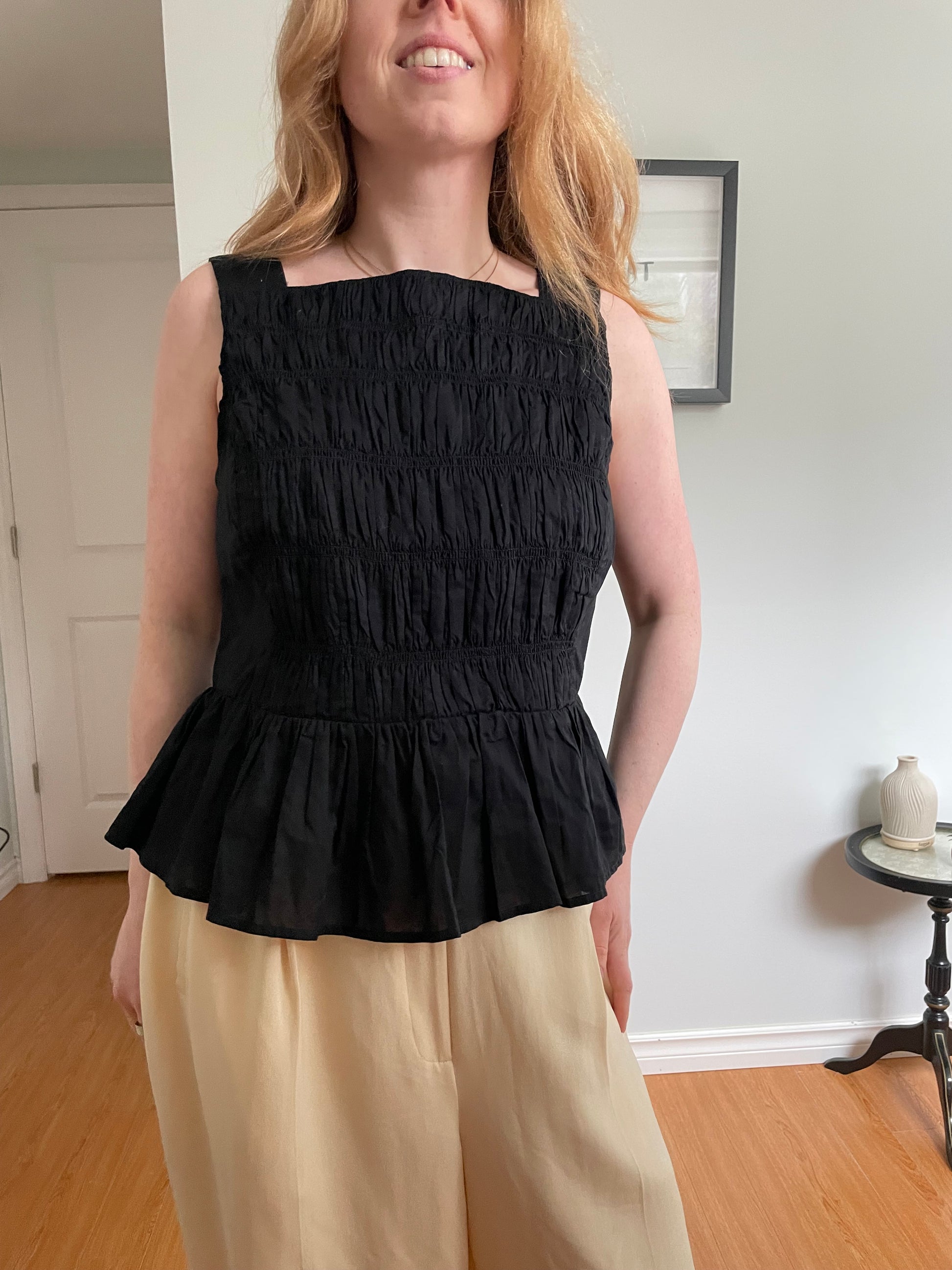 J.Crew Black Smocked Cotton Peplum Tank Top NWT