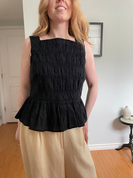 J.Crew Black Smocked Cotton Peplum Tank Top NWT - Size 14