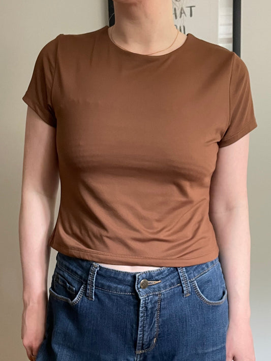 Tahari Chocolate Brown Double-Lined Stretch Tee – Medium