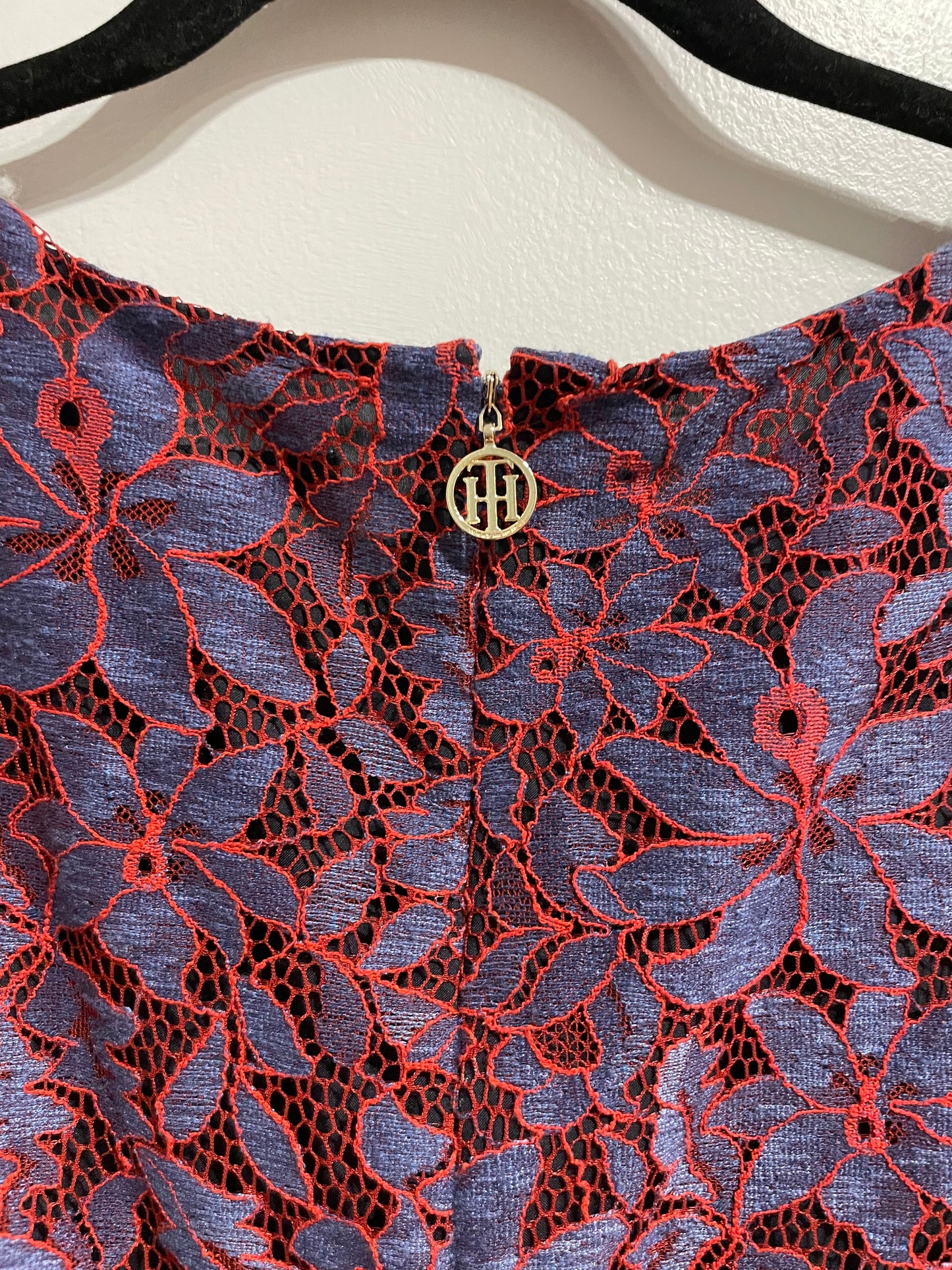 TOMMY HILFIGER Red & Blue Floral Lace Dress – Size 12