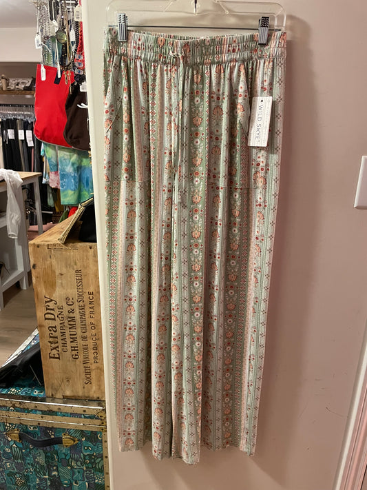 Wild Skye Mint & Peach Floral Wide-Leg Pants NWT – Size M