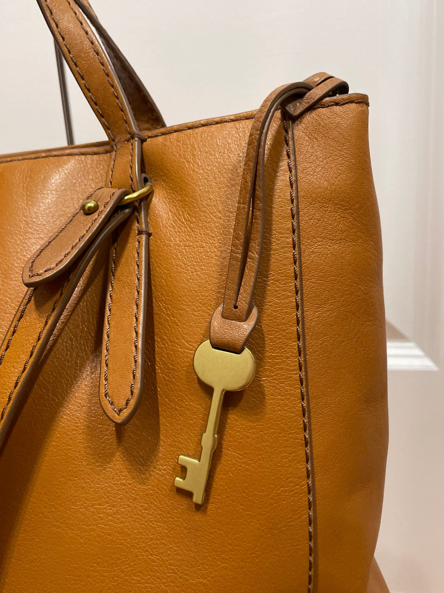 Fossil Tan Leather Convertible Backpack Tote