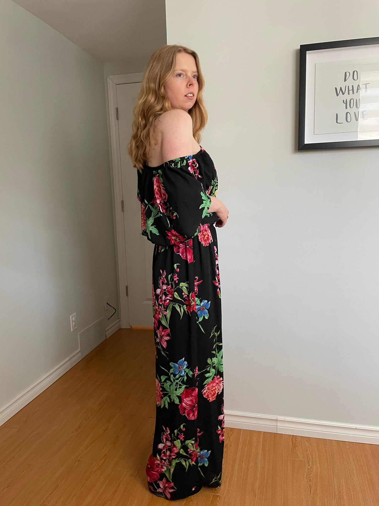 Joseph Ribkoff Black Floral Off-Shoulder Wide Leg Jumpsuit - Size 14