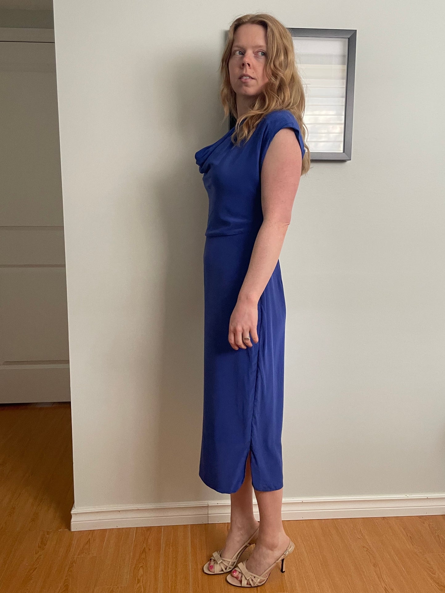 Ted Baker Blue 100% Silk Sheath Midi Dress