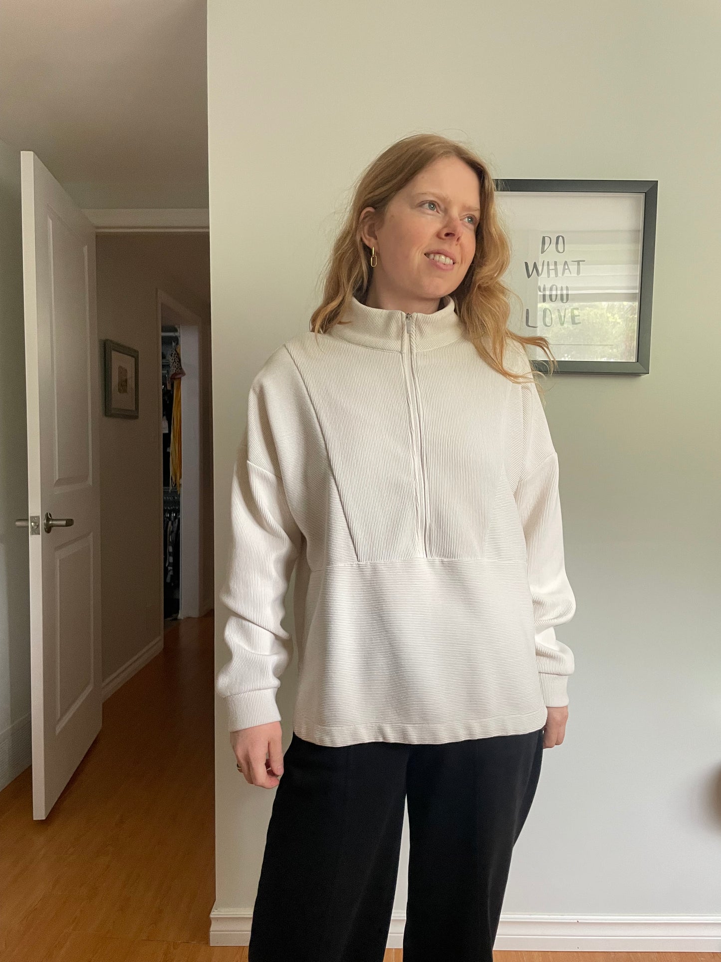 Shambhala Cream Ribbed Half-Zip Pullover Sweater - Medium