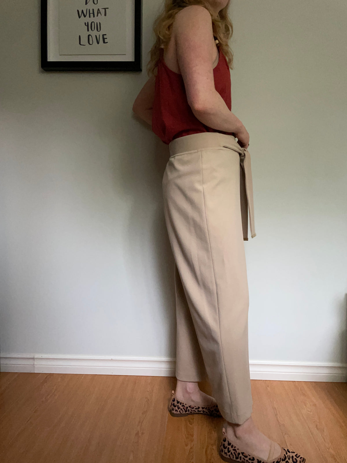 Calvin Klein Taupe Wide-Leg Tie-Waist Trousers – Large