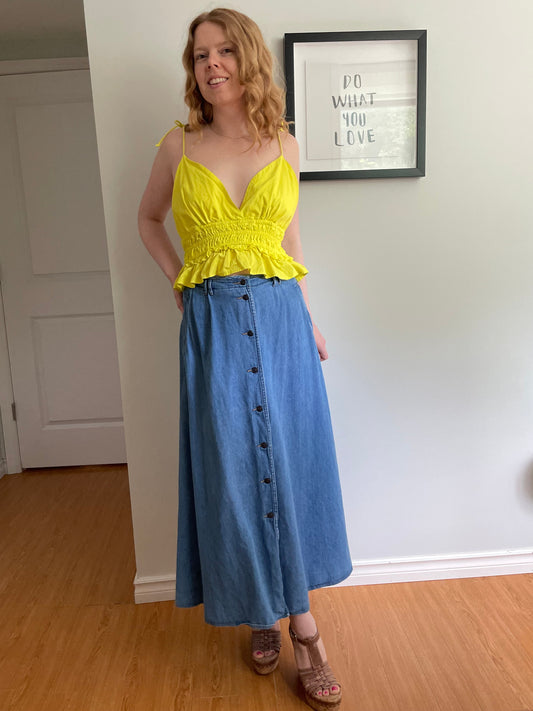 Republic Denim Light Wash 100% Cotton Button Front Midi Skirt Small/Medium