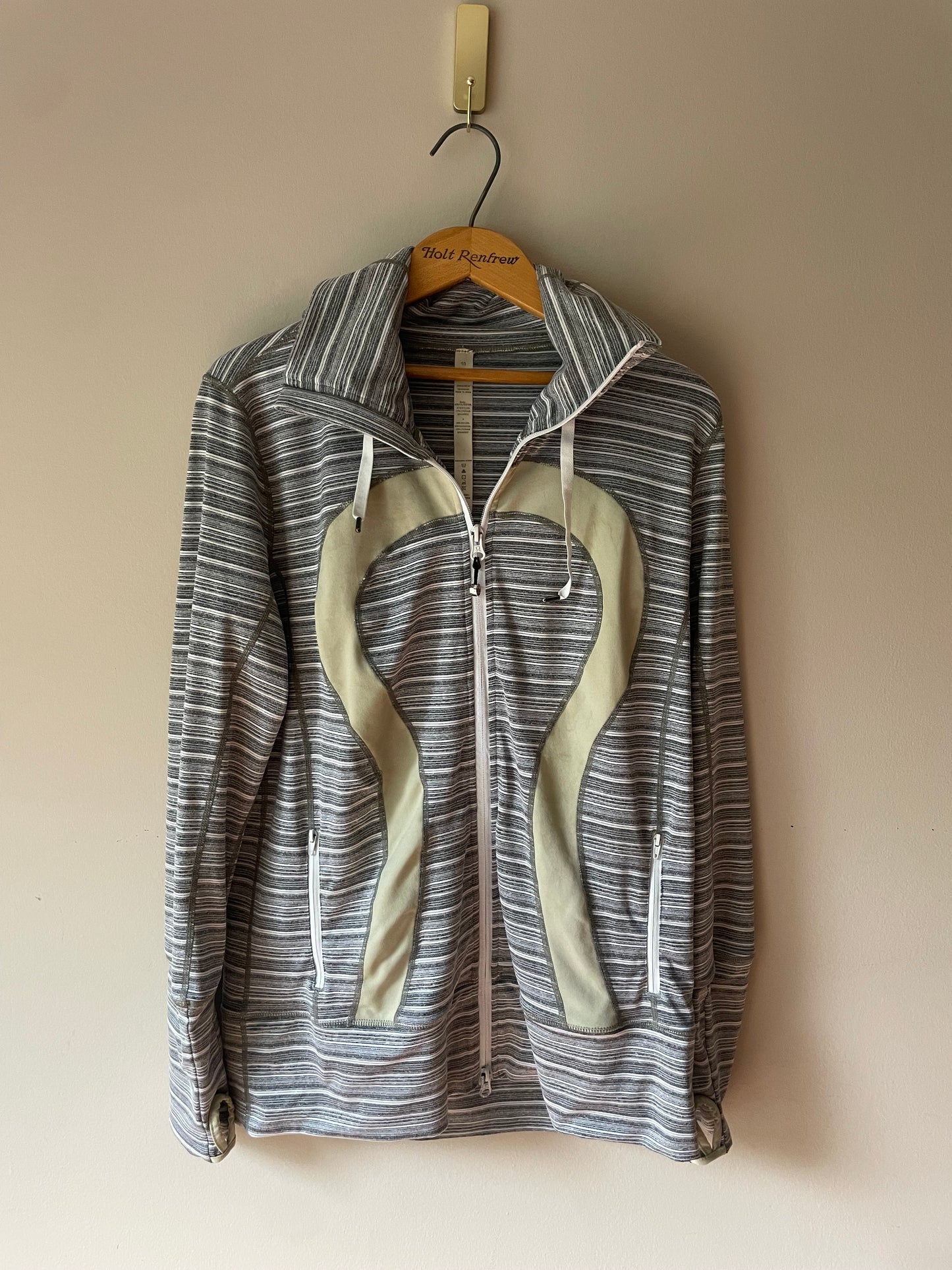 Lululemon Athletica Grey Striped Full-Zip Hoodie Jacket – Size 10