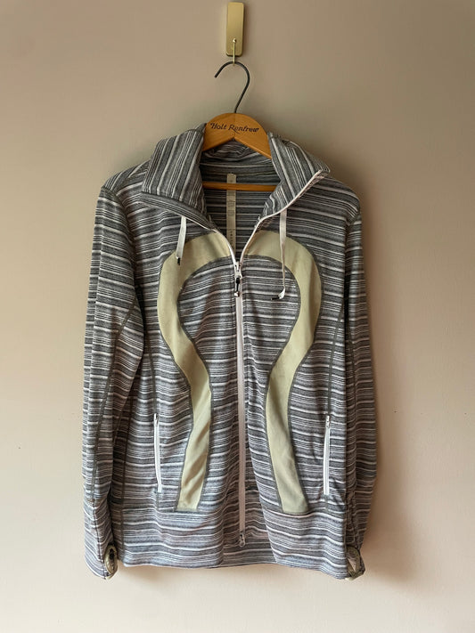 Lululemon Athletica Grey Striped Full-Zip Hoodie Jacket – Size 10