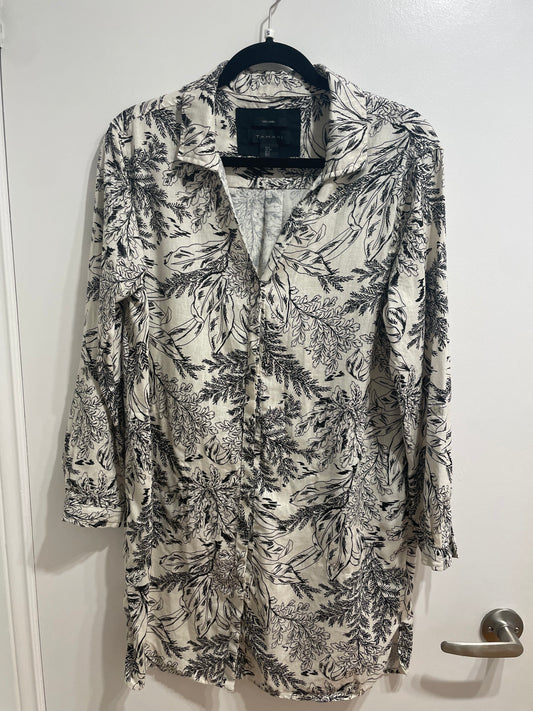 Tahari Black & Ivory Linen Tunic Shirt - Size Small