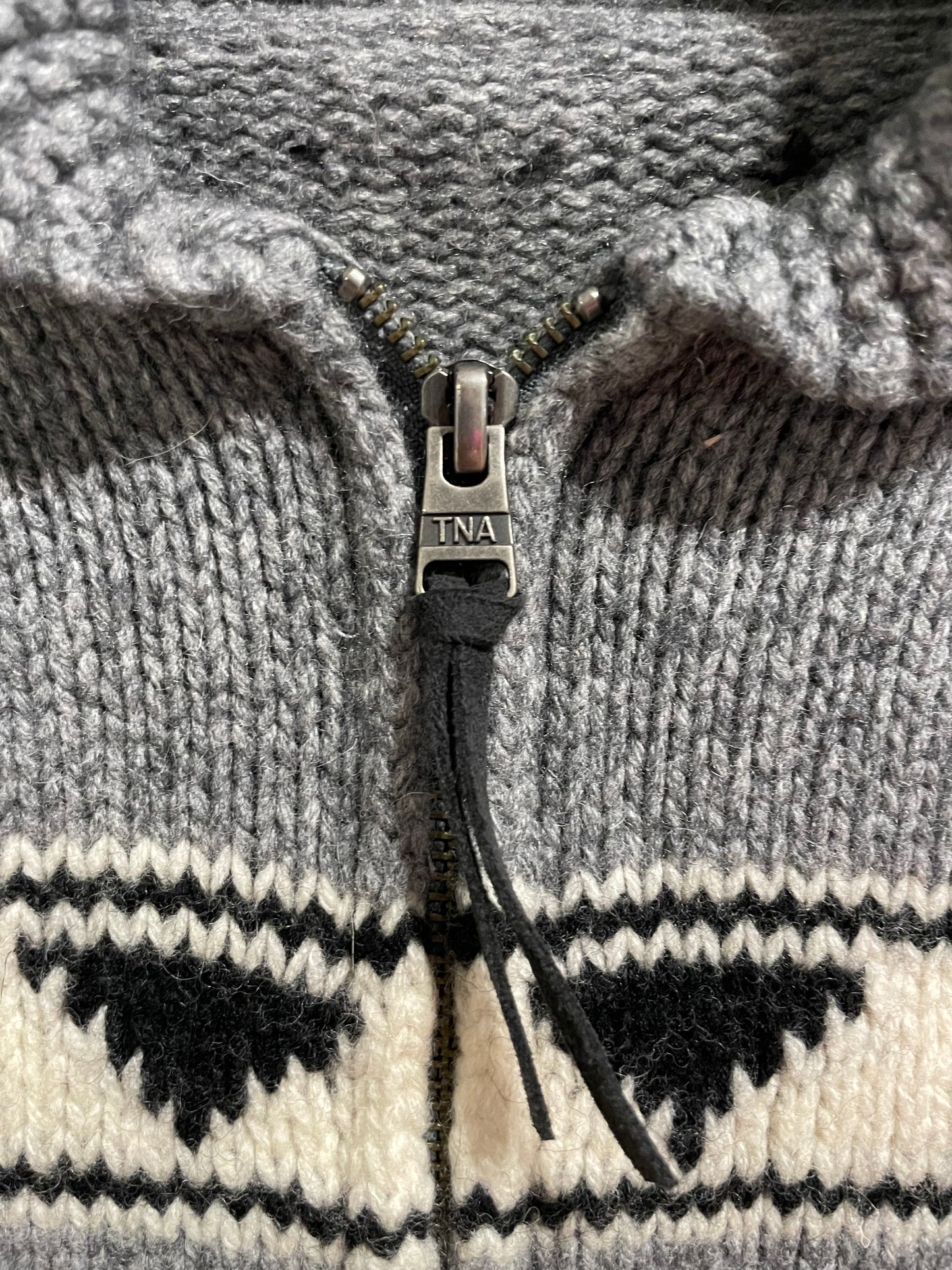 TNA Grey Wool Fair Isle Zip-Up Sweater Jacket XS-S