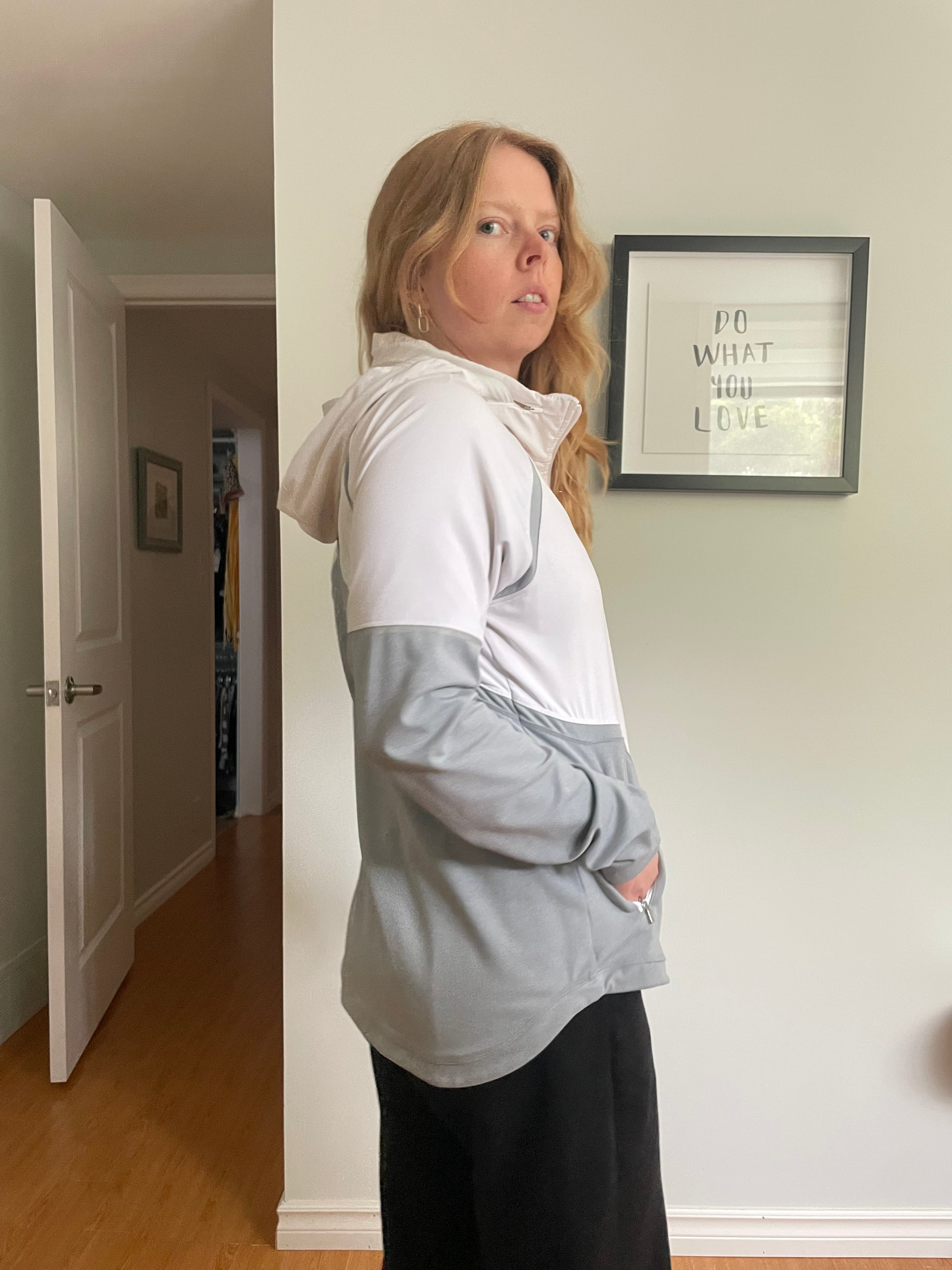 Athleta Cream & Grey Performance Zip-Up Hooded Jacket – Size