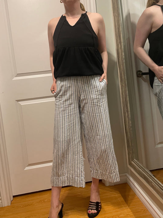 MK Blue & White Striped Linen Blend Cropped Wide Leg Pants – XXS/XS (Inquire for Designer)