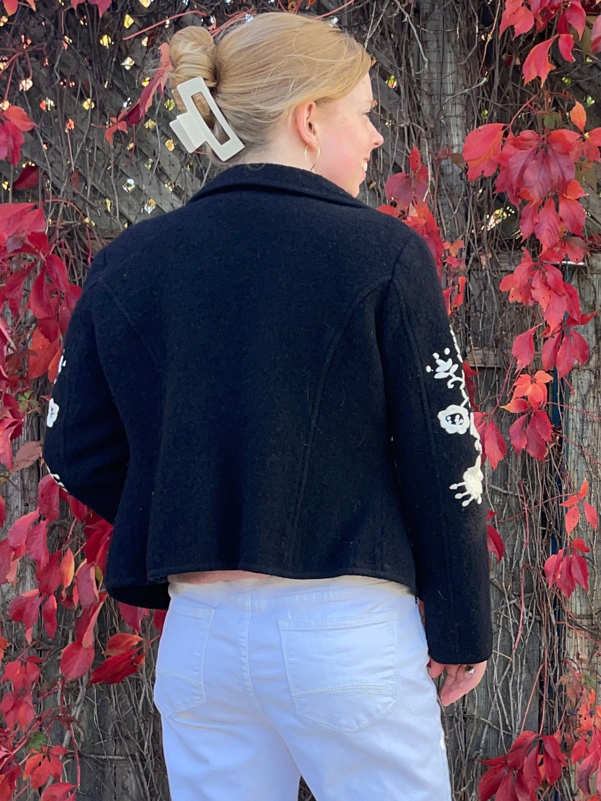 Clothes by Hettie Black Wool Embroidered Cardigan – Medium
