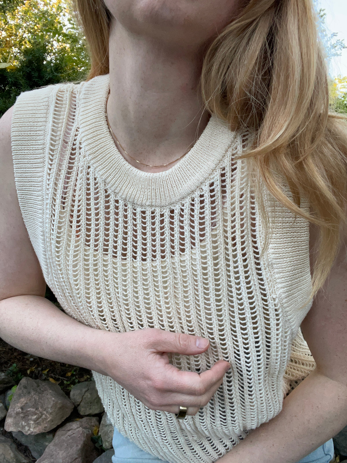 Buffalo David Bitton Ivory Open-Knit Sweater Vest – Medium