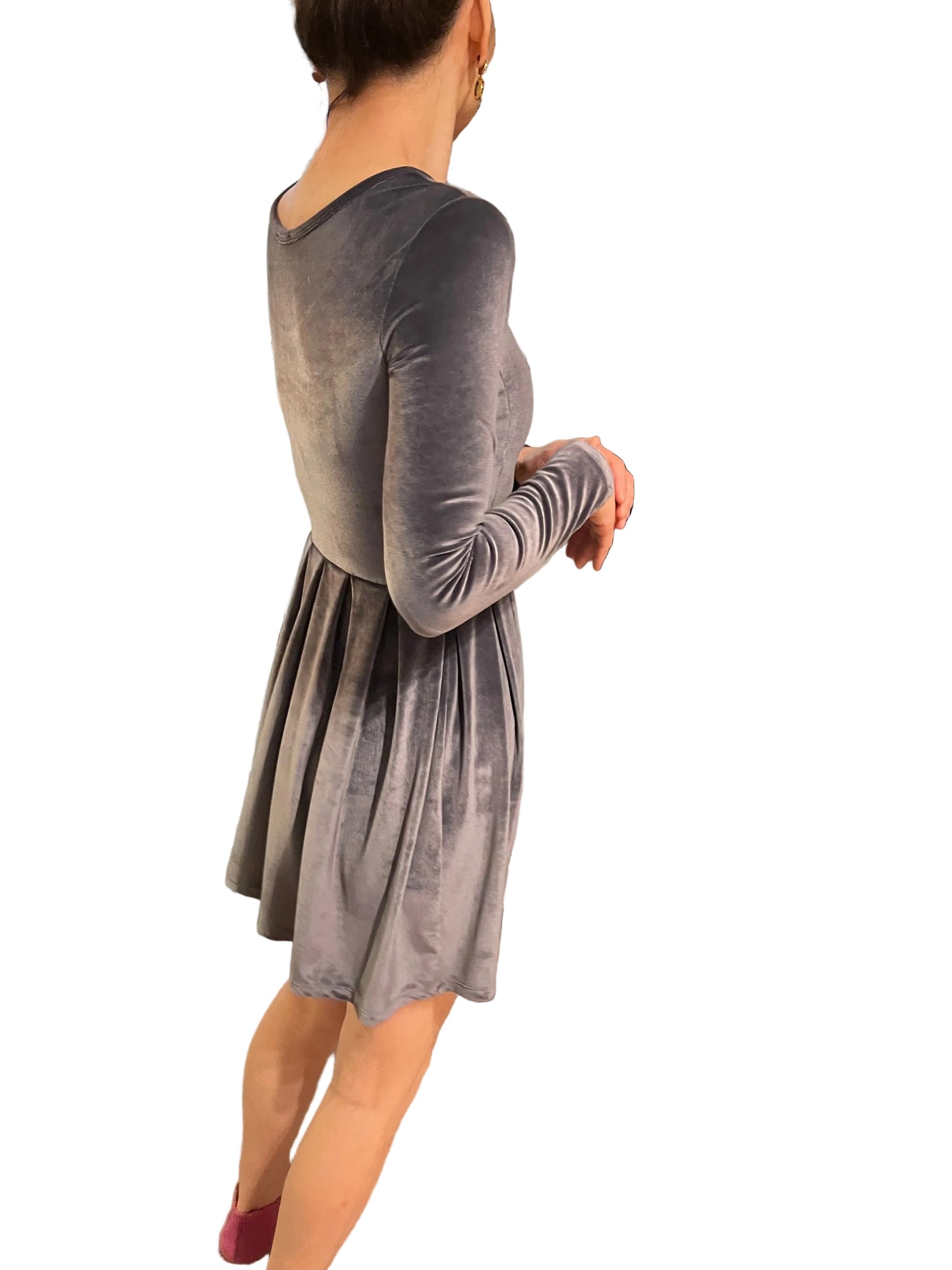 Talula Grey Velvet Stretch Long Sleeve Dress – XS