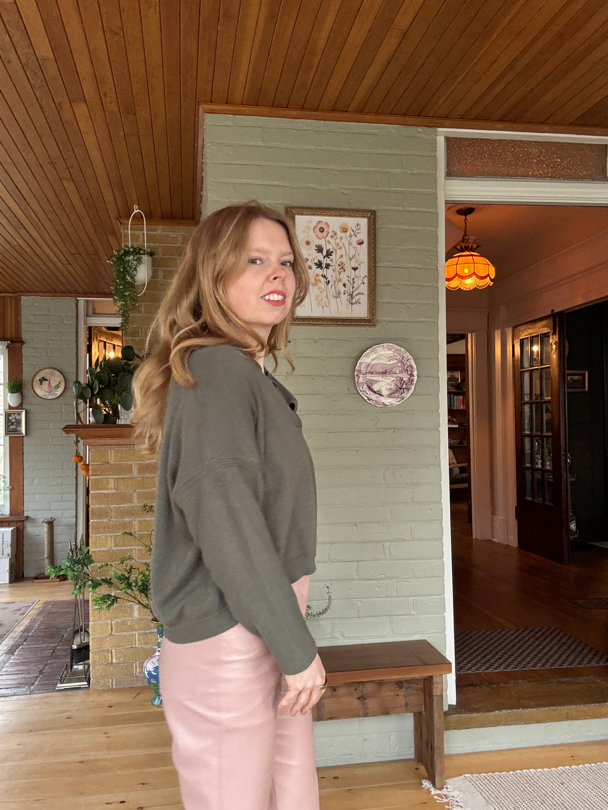 Olive Green Oversized V-Neck Soft Knit Sweater - XL