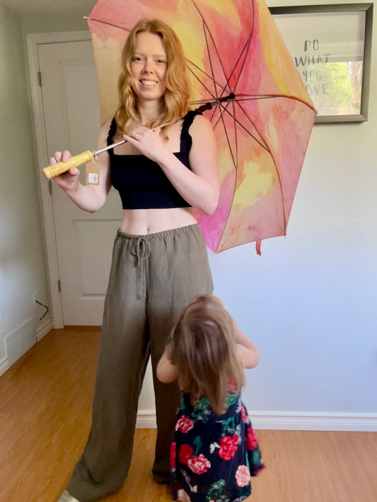 Eco Pretty Peach Pink Yellow Hand-Dyed One-of-a-Kind Umbrella