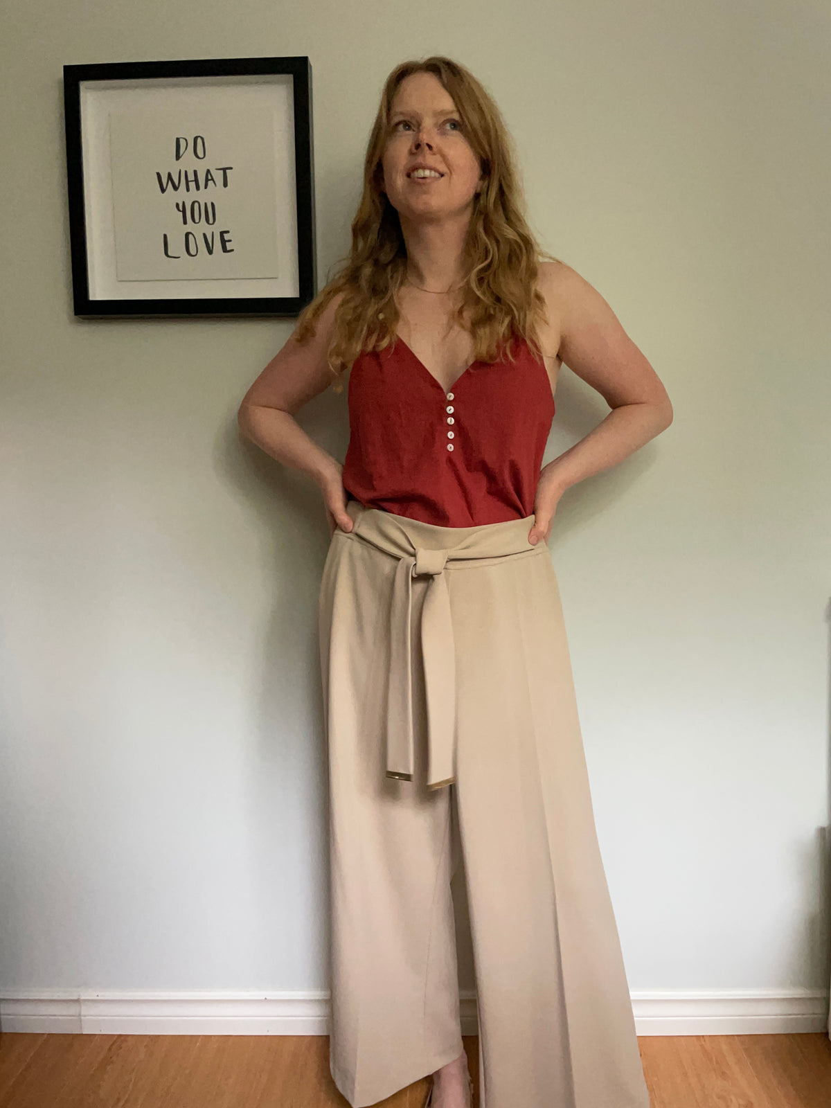 Calvin Klein Taupe Wide-Leg Tie-Waist Trousers – Large