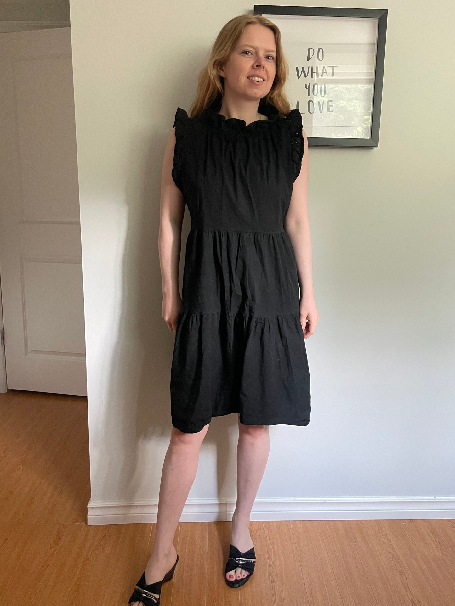 Valentina Naidi Black Cotton Tiered Ruffle Dress – Medium