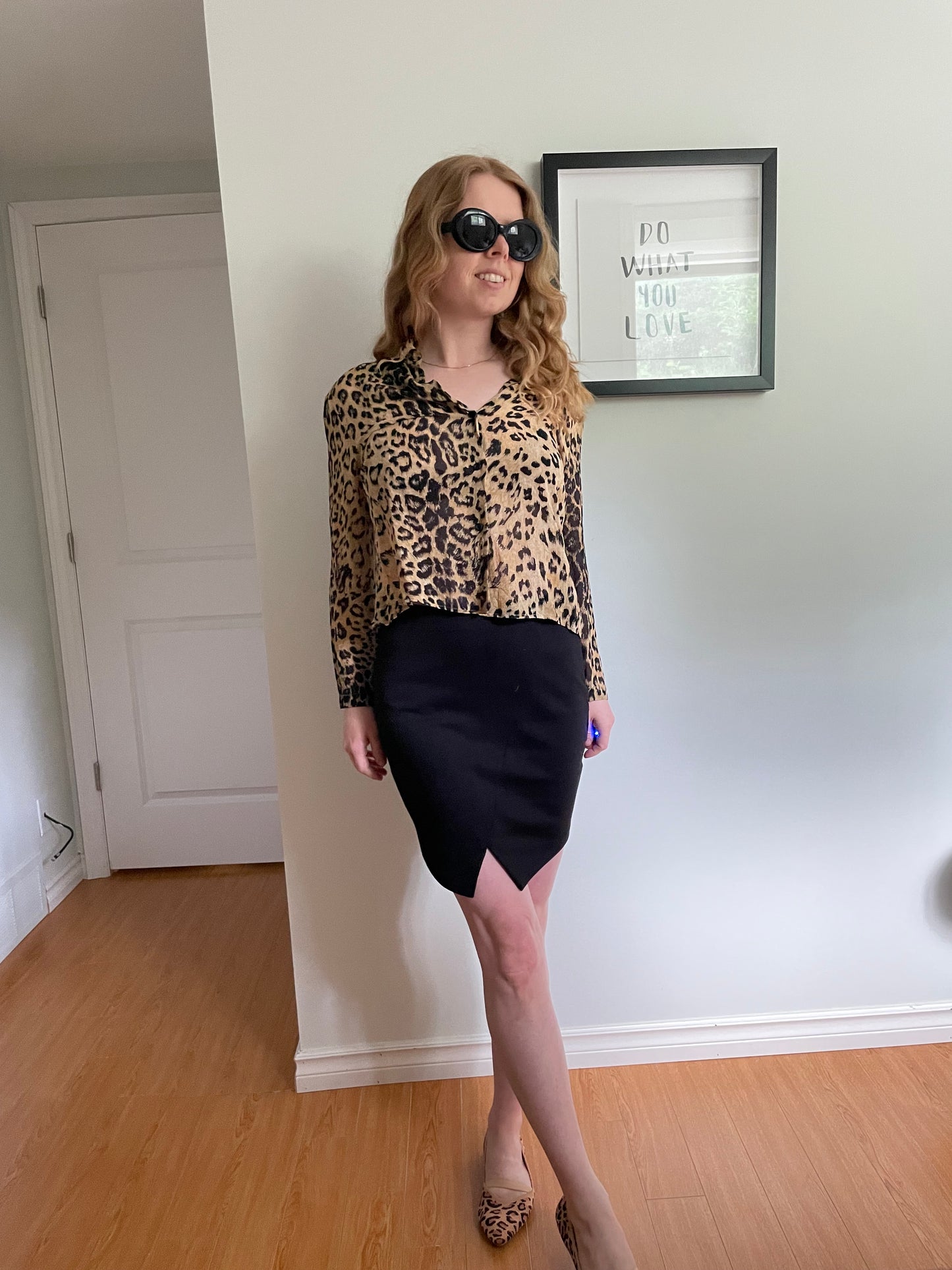 Anne Klein Silk Leopard Button-Up Blouse – Size 10