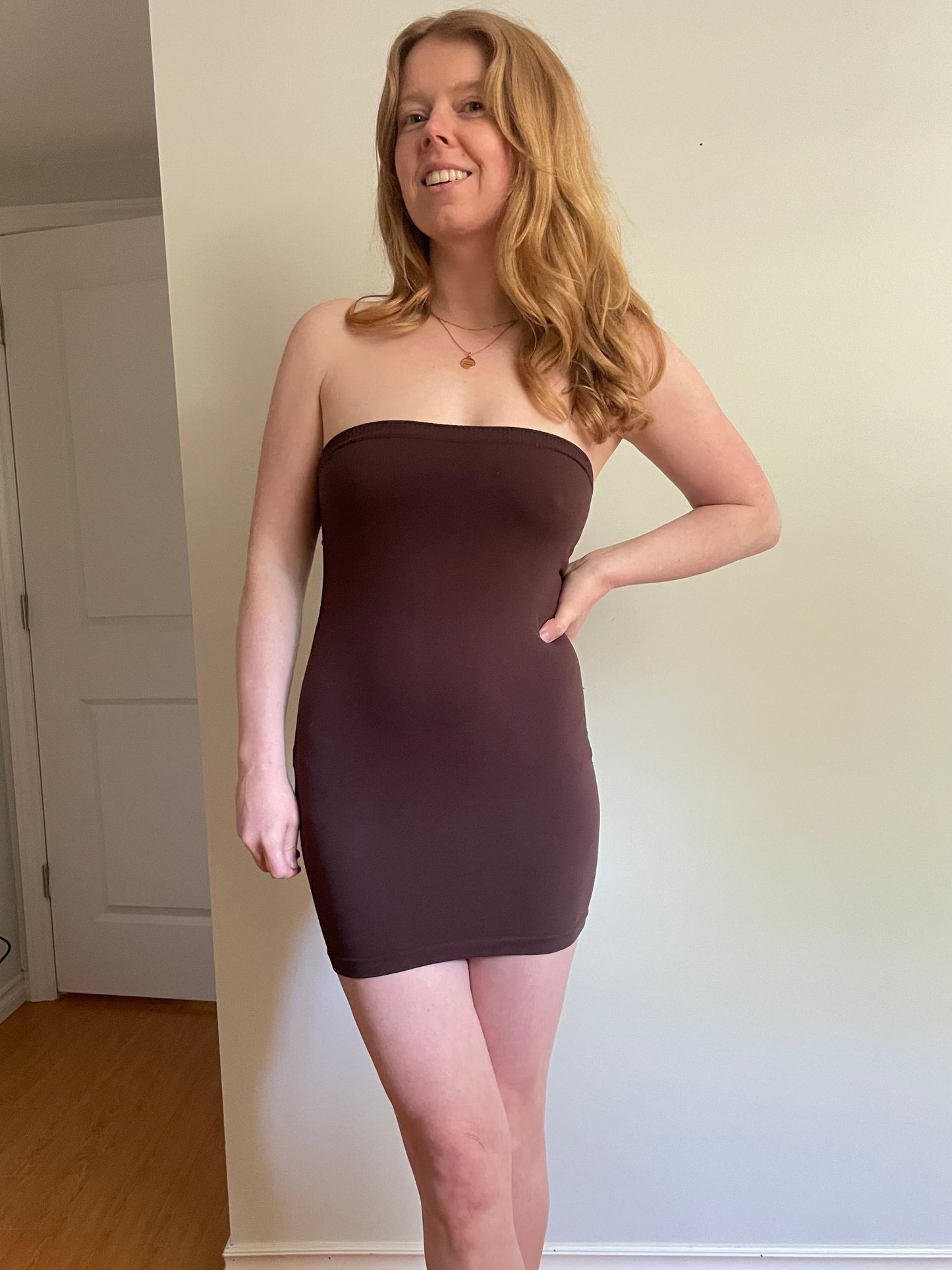 Bebe Chocolate Brown Strapless Mini Dress with Built-In Shelf Bra - XS/S