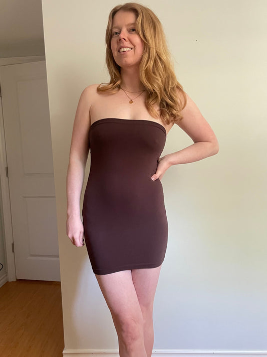Bebe Chocolate Brown Strapless Mini Dress with Built-In Shelf Bra - XS/S