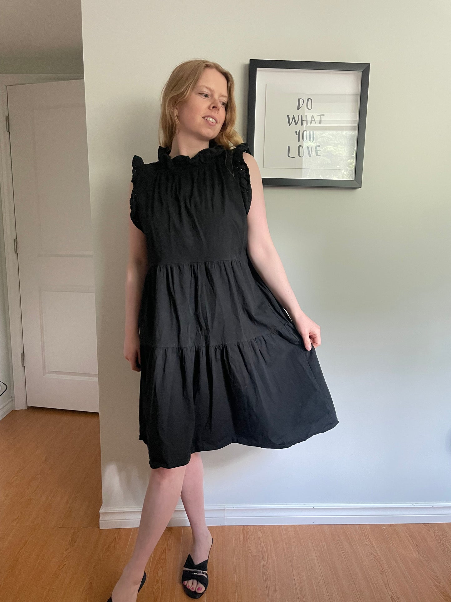 Valentina Naidi Black Cotton Tiered Ruffle Dress – Medium