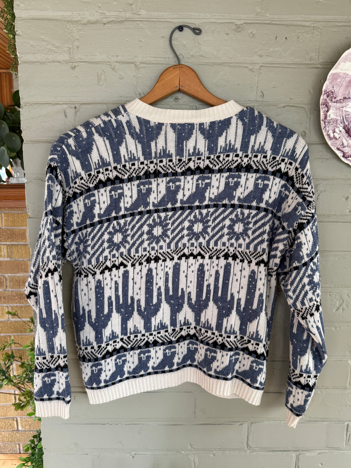 Reitmans Basics – Blue, Cream & Black Vintage Fair Isle Cardigan - M/L/XL