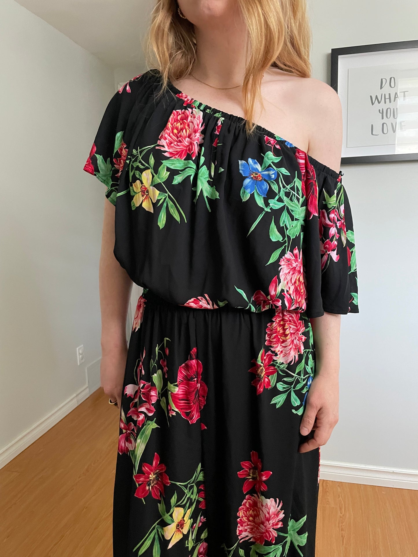 Joseph Ribkoff Black Floral Off-Shoulder Wide Leg Jumpsuit - Size 14