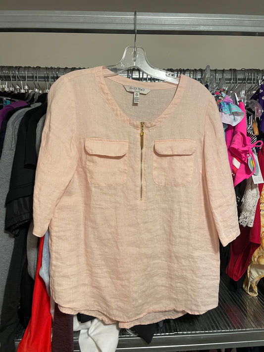 Ellen Tracy Blush Pink 100% Linen Zip Front Blouse - Size Large