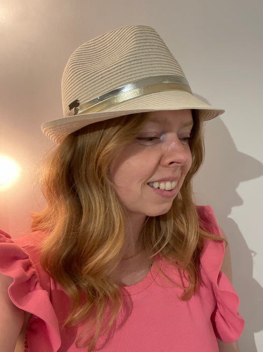 Sun ‘N’ Sand Ivory Metallic Fedora Sun Hat