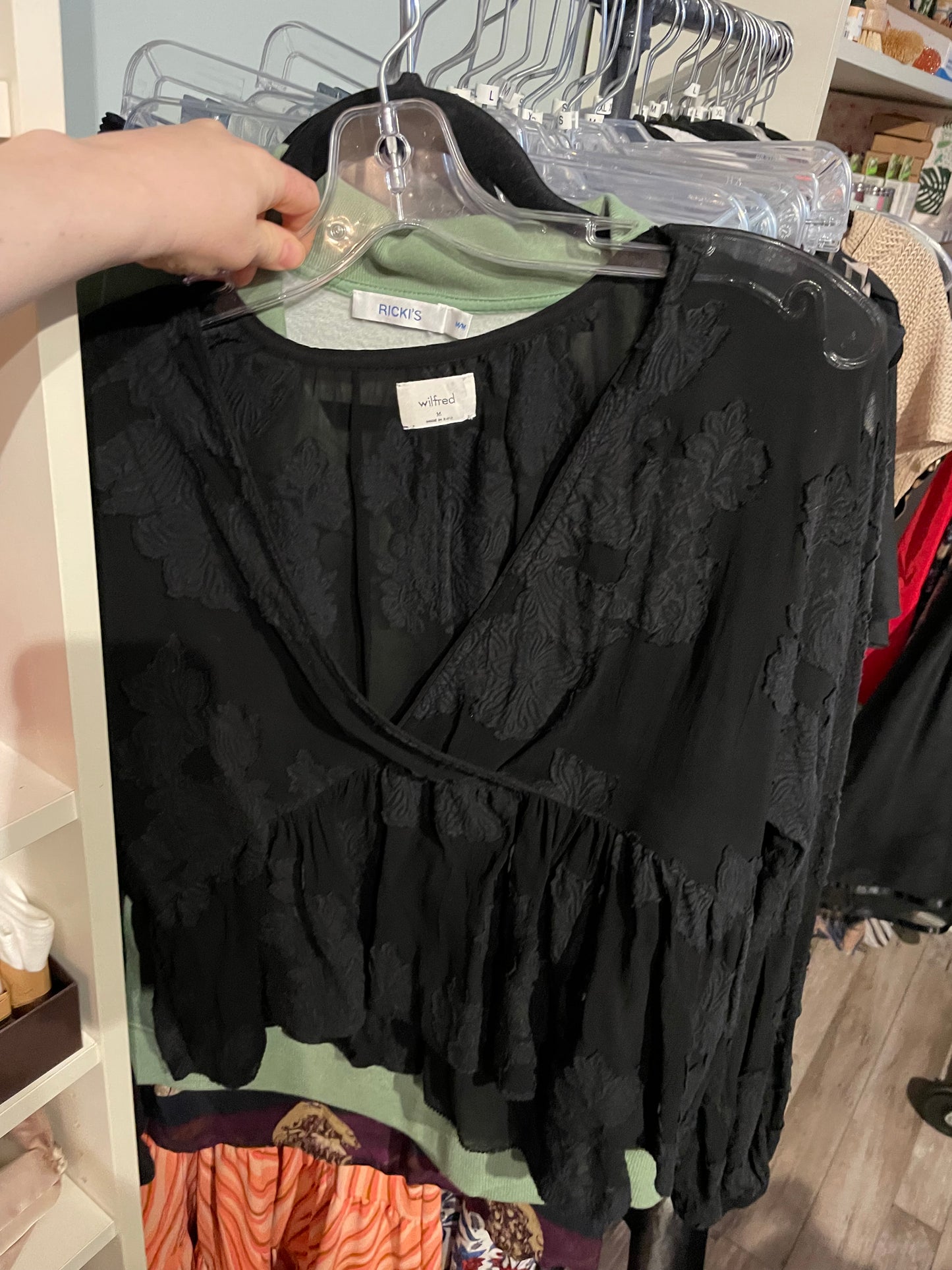 Wilfred Black Embroidered Chiffon Ruffle Blouse - Medium