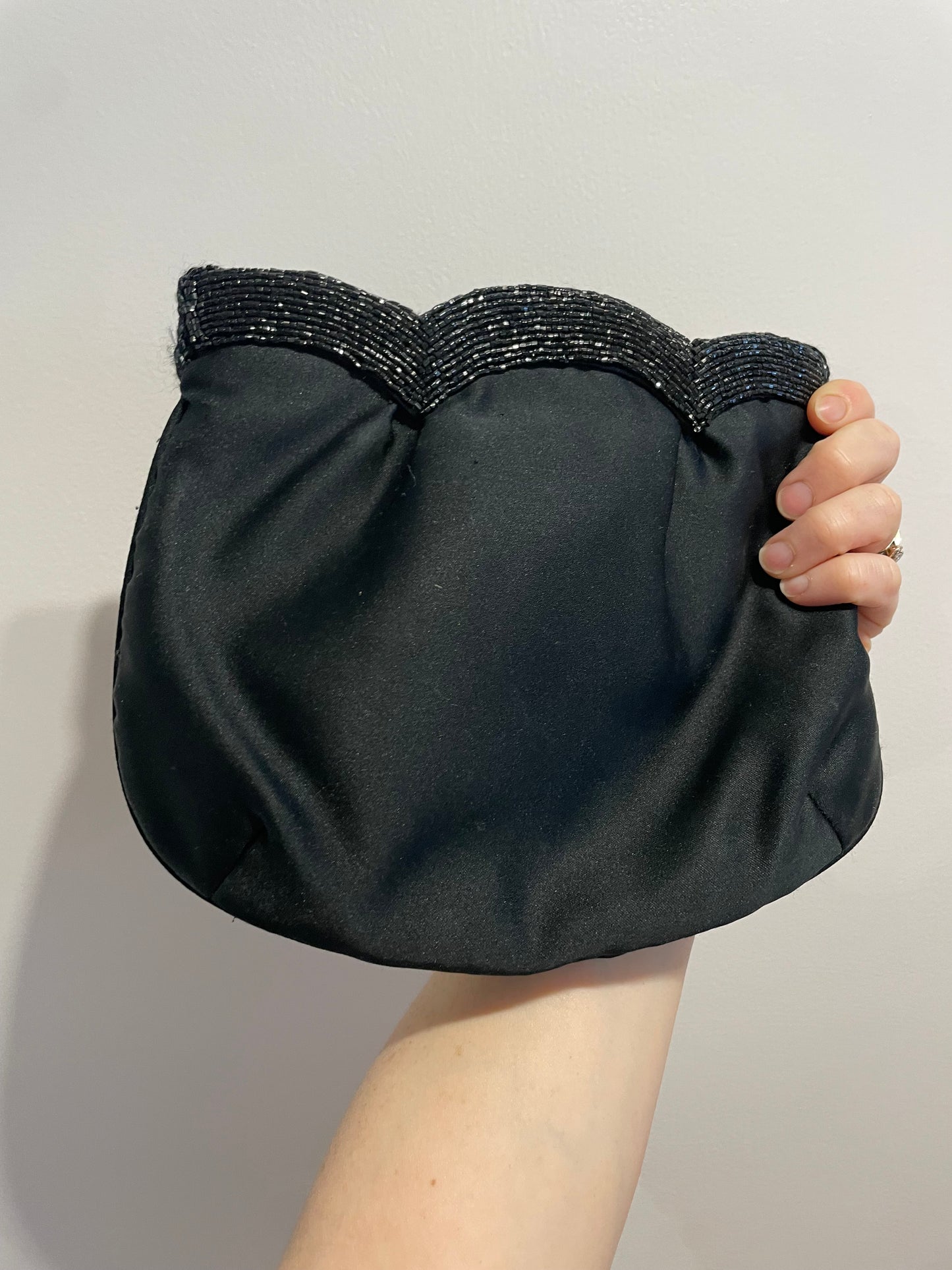 Black Satin Scalloped Beaded Evening Bag