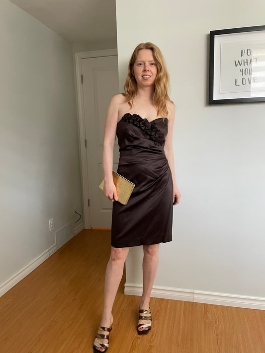 Le Chateau Brown Strapless Rosette Satin Cocktail Dress - Small/Medium (Copy)