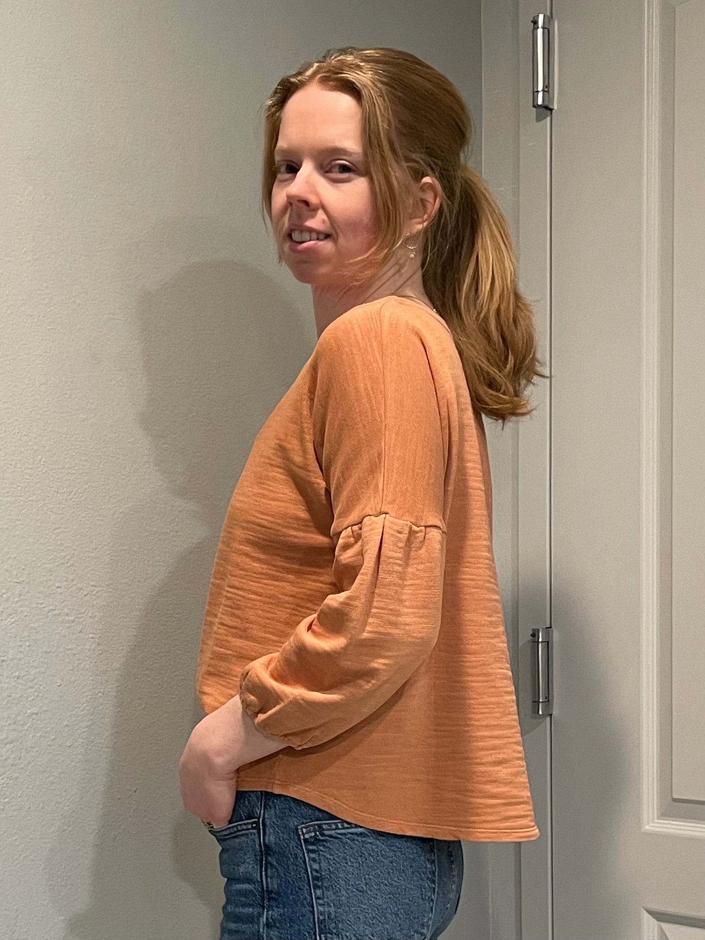 Pure Jill Burnt Orange Cotton Balloon Sleeve Top – Petite Small