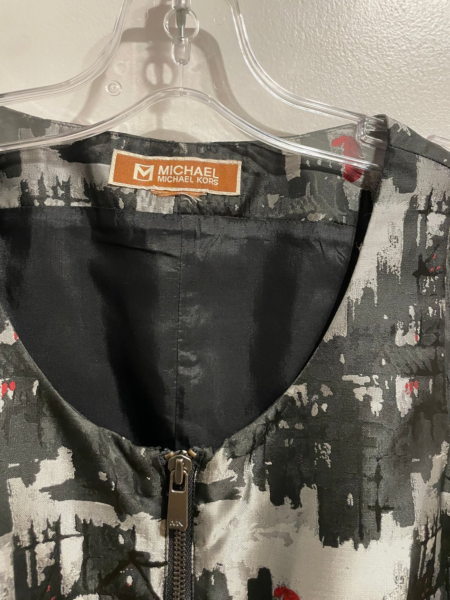 Designer Black & Grey Abstract Zip-Front Dress – Size Small