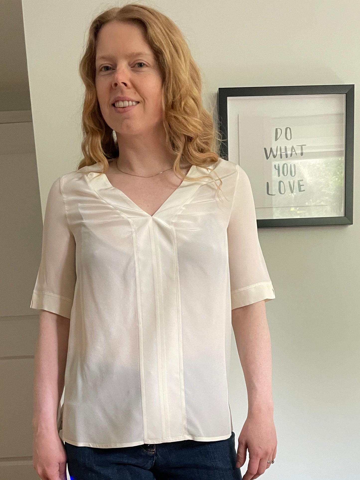 Falconeri Cream Silk V-Neck Top - Small