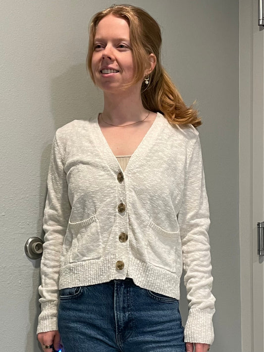 J.Crew Cream Cotton Button-Front Cardigan – Small