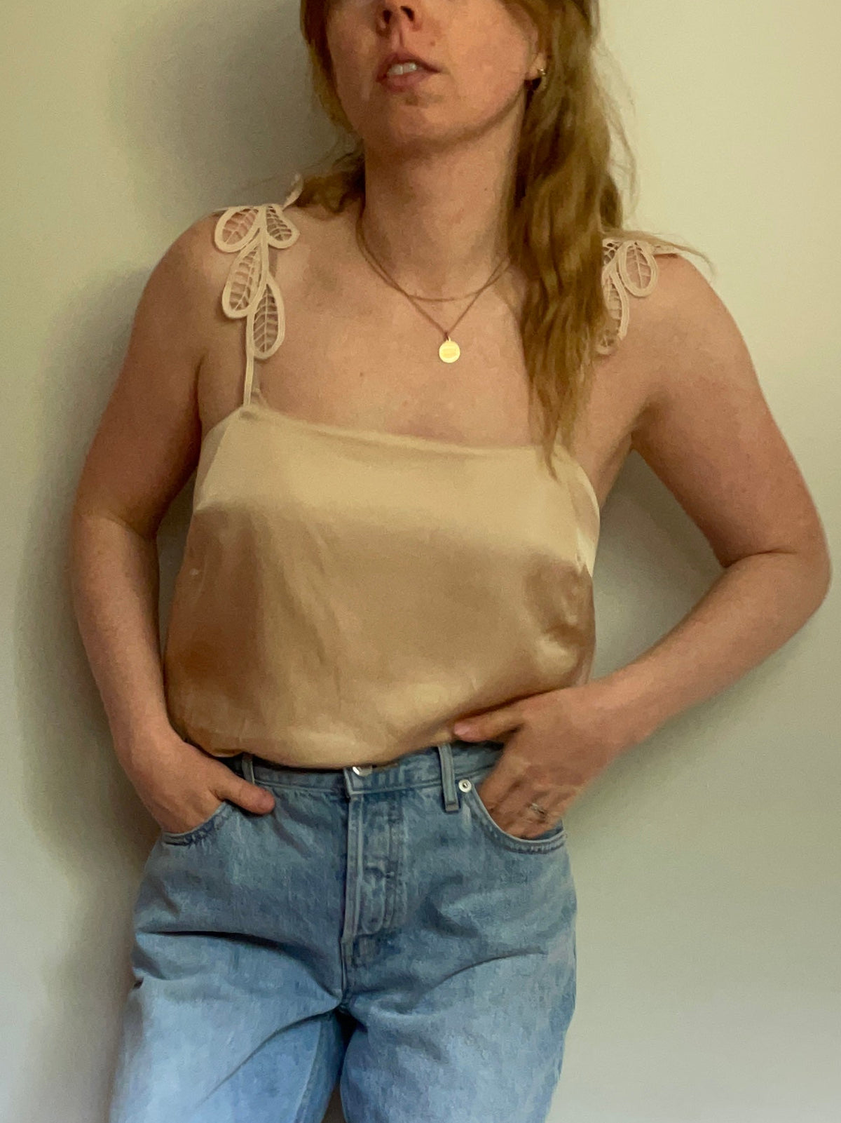 Marciano Beige Satin Lace Appliqué Camisole – Medium