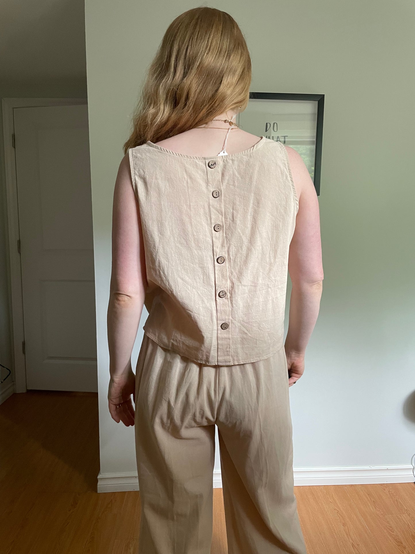 Natural Cotton Linen Blend Matching Set – Top & Culottes – Small