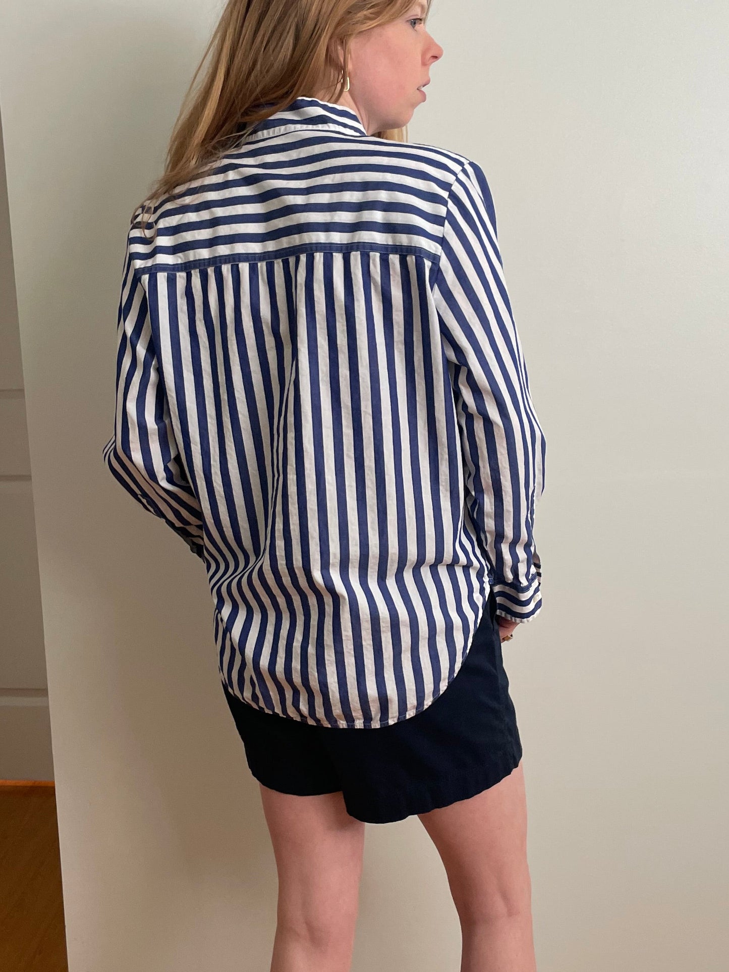 J.Crew Blue & White Striped Cotton Popover Shirt – Size 6