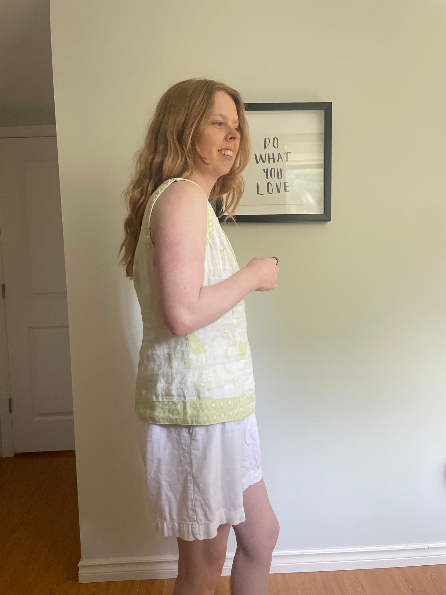 Next Woman Green & Cream Linen Floral Sleeveless Top - Medium