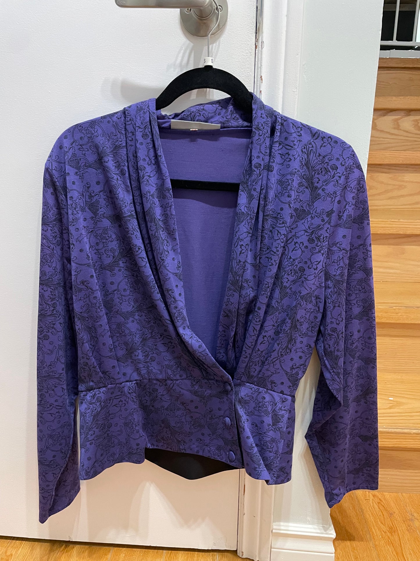 Principles Purple Printed Drape-Front Top – Size Medium