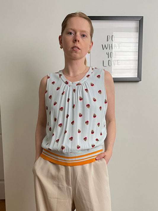 BABATON Aritzia Light Blue Floral Sleeveless Blouse – Size Large