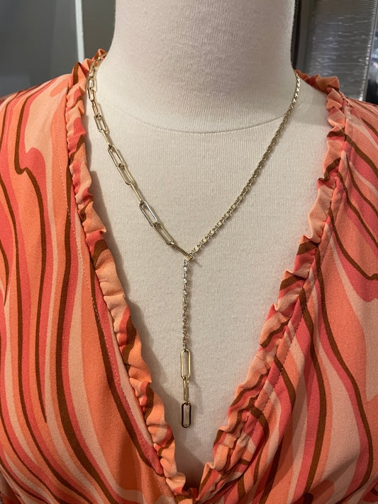 PILGRIM Gold Tone Mixed Link Y-Necklace
