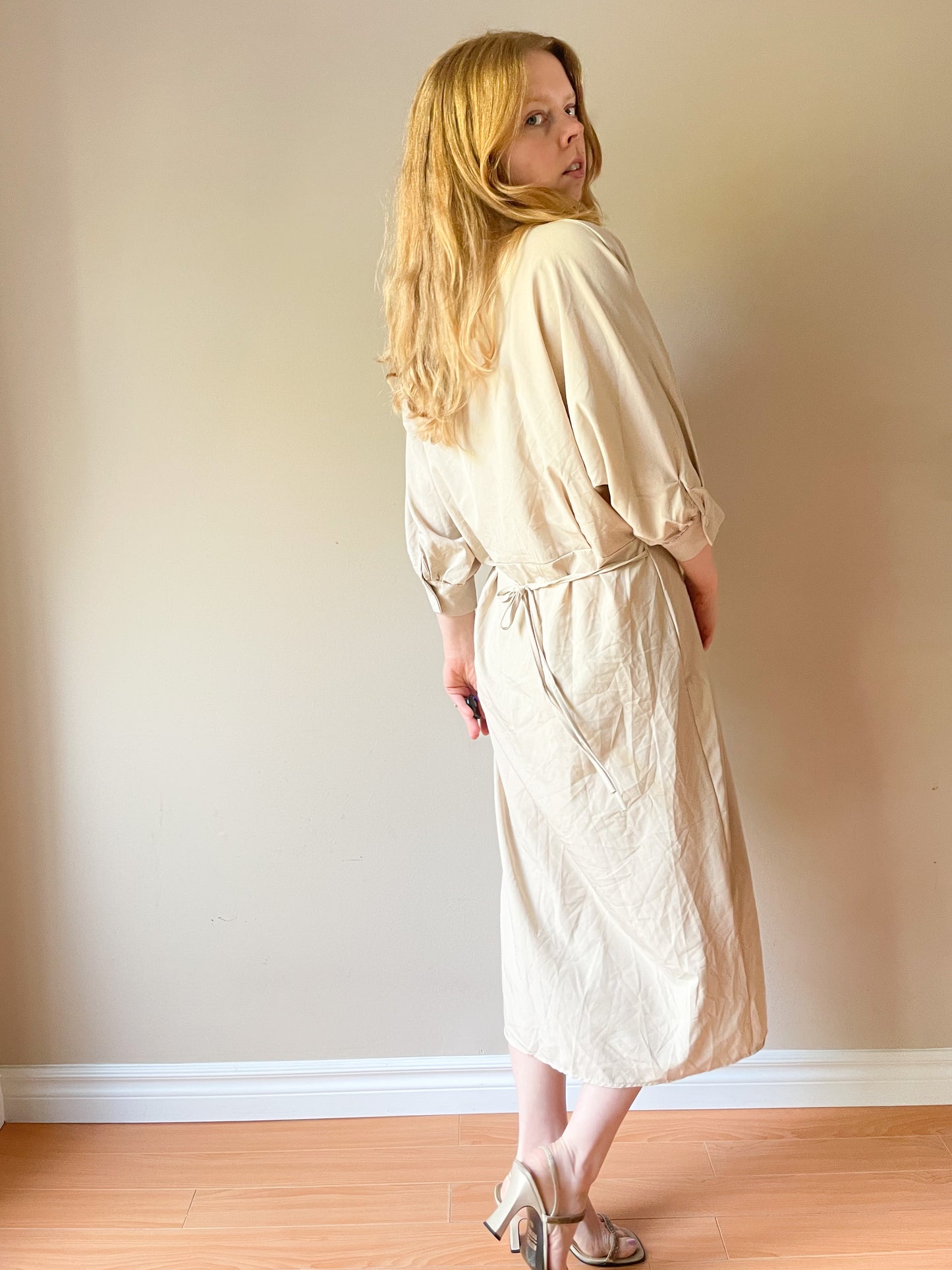 A & H.M Beige Button Front Collared Midi Dress - Small A & H.M Beige Button Front Collared Midi Dress - Small