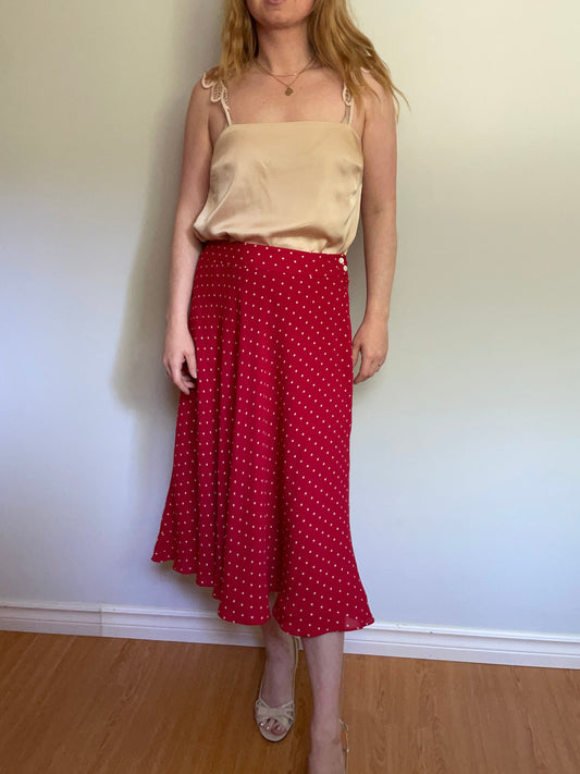 Jones New York Red Polka Dot Silk Midi Skirt – 8/Medium