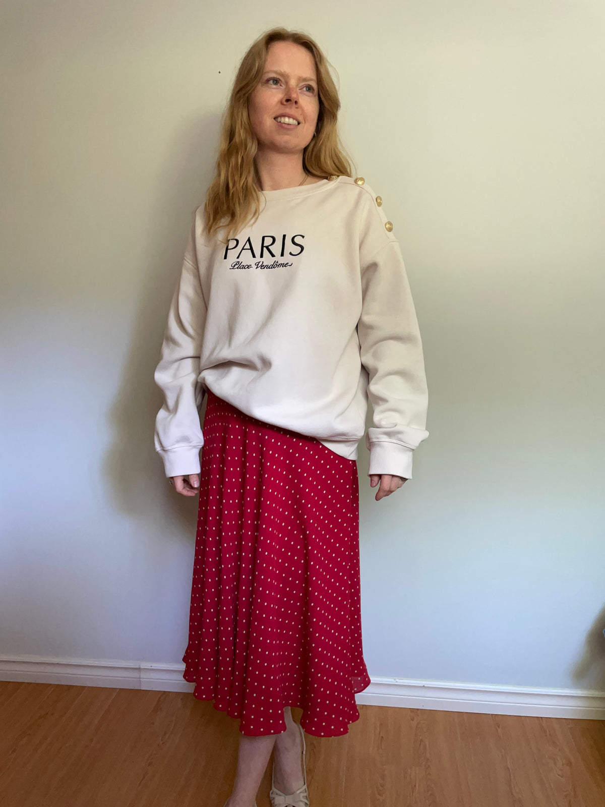 Jones New York Red Polka Dot Silk Midi Skirt – 8/Medium