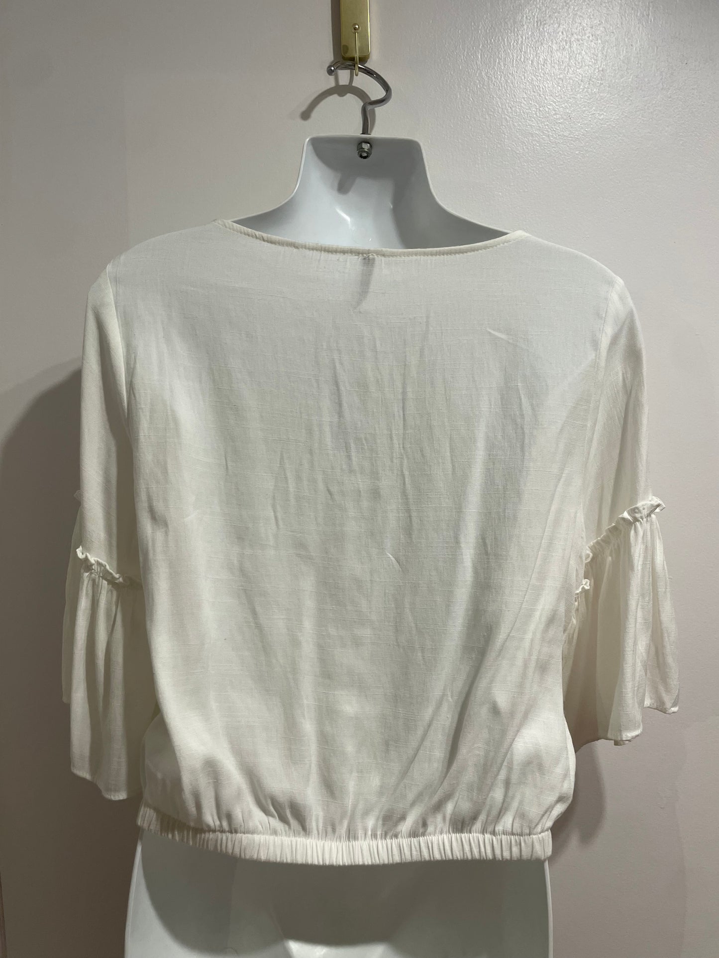 Blue Steel White Lace-Up Bell Sleeve Blouse - Medium